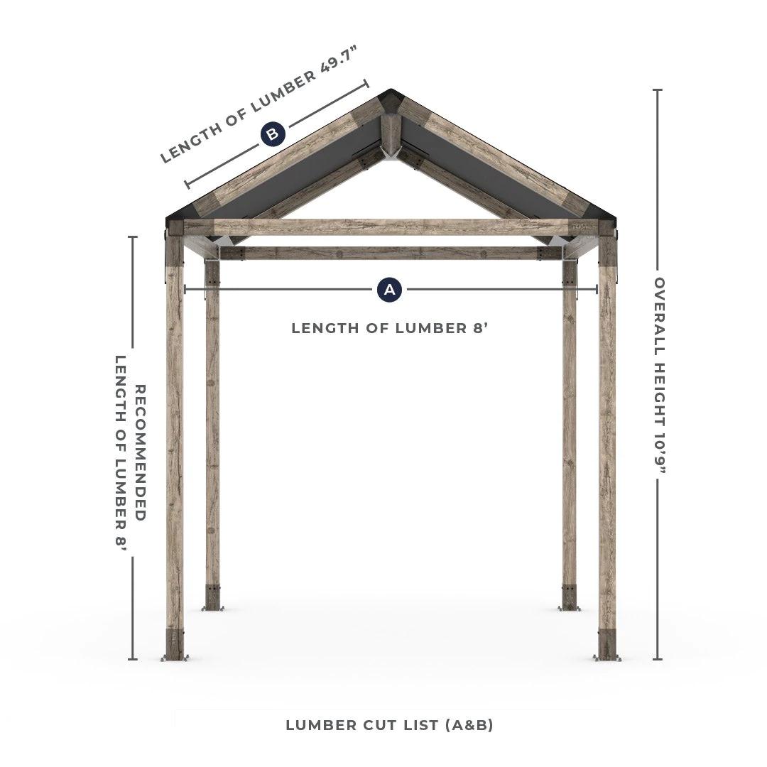 Kit de pérgola individual GRID 30 de 8' x 8' con tela impermeable para postes de madera de 4 x 4